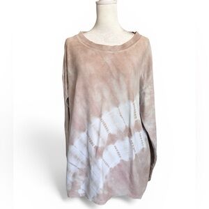 Large Wonderly pink tie dye cotton thick raw edge sweater top shirt boho